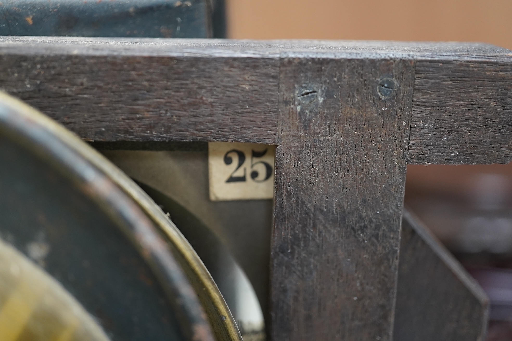 A 19th century magic lantern slide projector, 43cm deep. Condition - black metal rusty